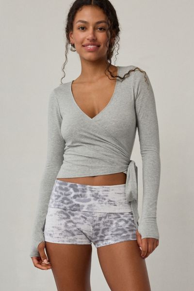 Out From Under Bec Long Sleeve Ballet Wrap Top In Grey, Women's At Urban Outfitters In Gray