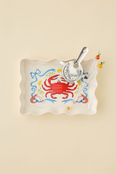 Urban Outfitters Crab Icon Wavy Serving Platter In White At