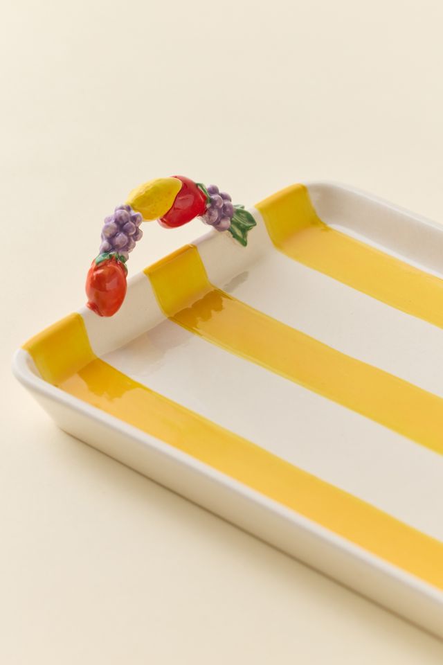Tropical Striped Fruit Handle Ceramic Serving Tray #1