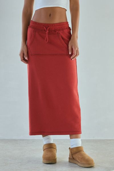 OUT FROM UNDER BREAK IT UP MAXI SWEAT SKIRT IN RUST, WOMEN'S AT URBAN OUTFITTERS 
