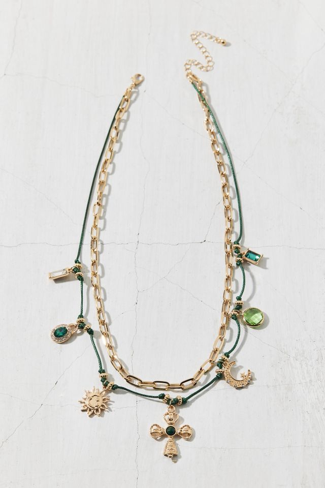 Chiara Chain & Cord Gem Charm Layered Necklace #1