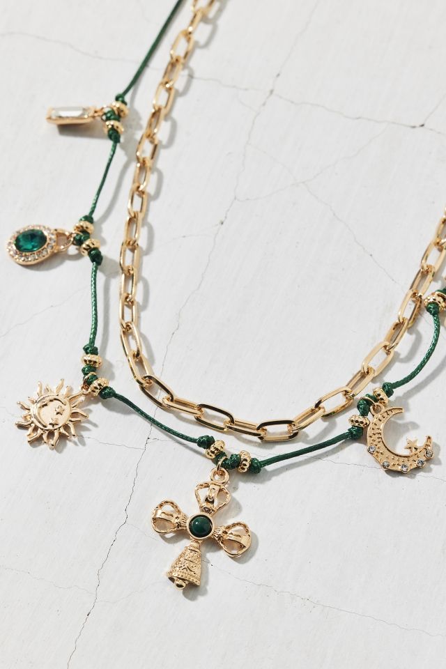 Chiara Chain & Cord Gem Charm Layered Necklace #2