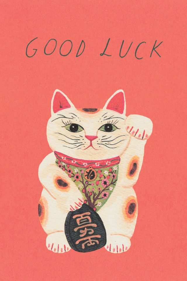 Red Cap Good Luck Kitty Greeting Card #1