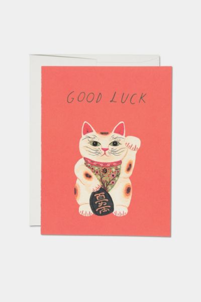 Red Cap Good Luck Kitty Greeting Card