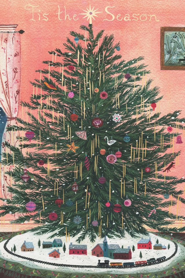 Red Cap Tinsel Tree Holiday Card #1