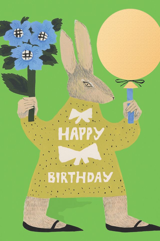 Red Cap Party Rabbit Birthday Greeting Card #1