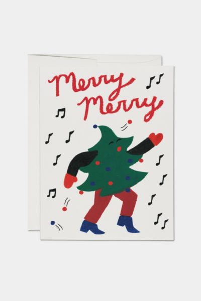 Red Cap Dancing Tree Holiday Card