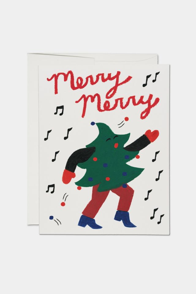 Red Cap Dancing Tree Holiday Card