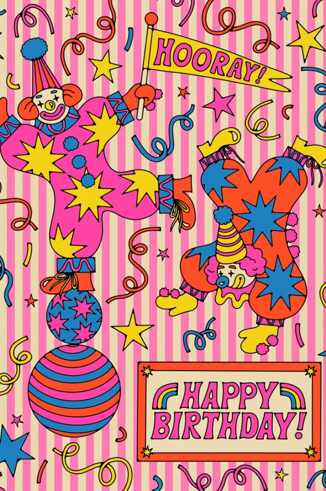 Red Cap Clowns Birthday Greeting Card #1