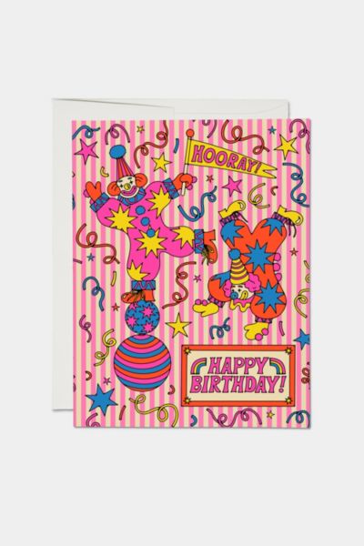 Red Cap Clowns Birthday Greeting Card