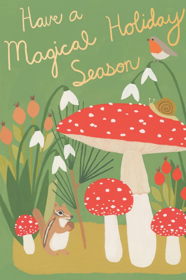 Red Cap Forest Critters Holiday Card #1