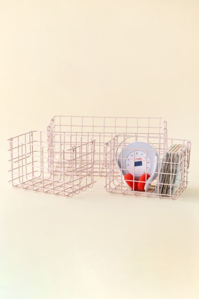 MUSTARD MADE IRON WIRE BASKET SET IN BLUSH AT URBAN OUTFITTERS 
