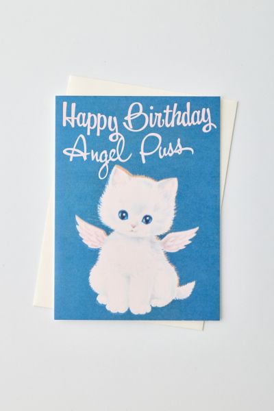 Laughing Elephant Angel Cat Birthday Card
