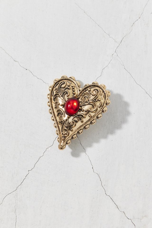 Gilded Heart Gem Heart-Shaped Brooch #1