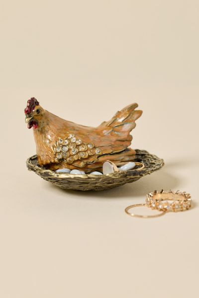 Hen Enameled Lidded Trinket Box