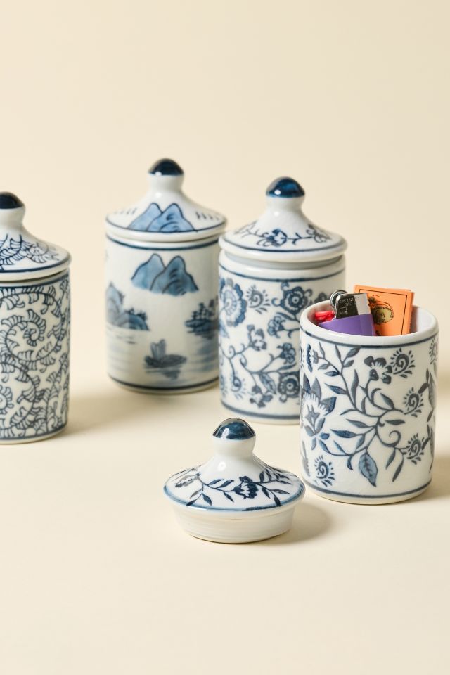Pot de Rangement en Grès Avec Couvercle à Motifs #3