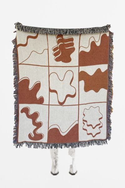 Clr Shop Amoeba Woven Throw Blanket In Clay At Urban Outfitters