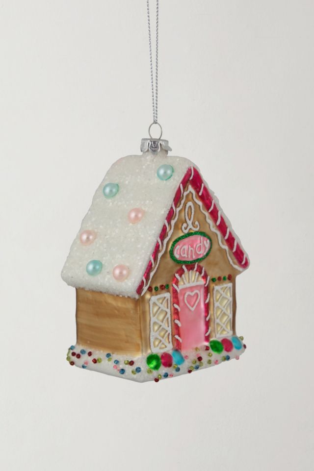 Glittered Gingerbread House Glass Christmas Ornament #4