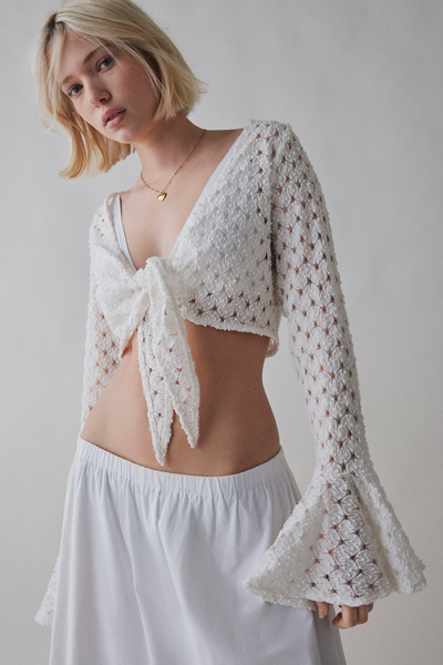 Kimchi Blue Opal Tie-Front Bell Sleeve Cropped Blouse | Urban