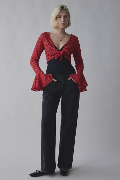 Kimchi Blue Opal Tie-Front Bell Sleeve Cropped Blouse
