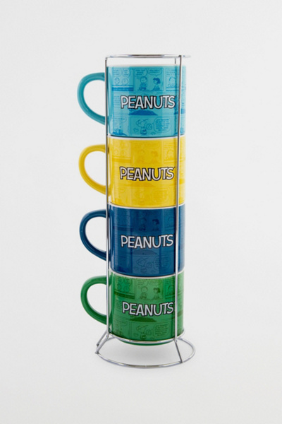 Peanuts Characters Ceramic Stacking Mug Set with Rack