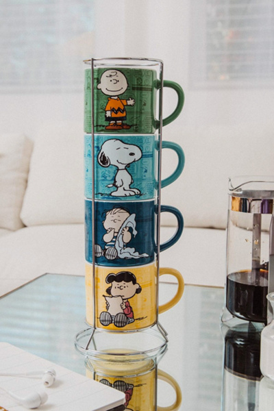 Peanuts Characters Ceramic Stacking Mug Set with Rack - Thumbnail 5