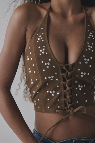 UO Teya Studded Faux Suede Halter Top Product Page