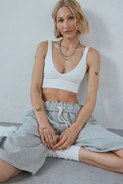 Out From Under Corinne Seamless Knit V-neck Bralette In Ivory, Women's At Urban Outfitters In Ivory