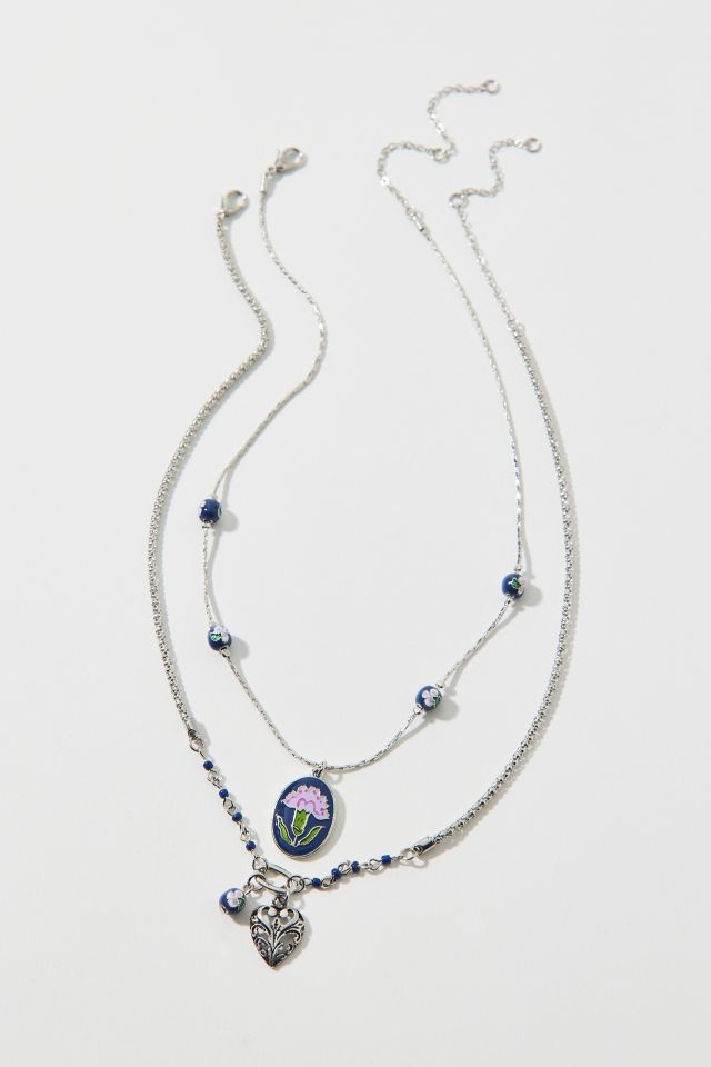 Jane Carnation Flower Pendant Layering Necklace Set #1