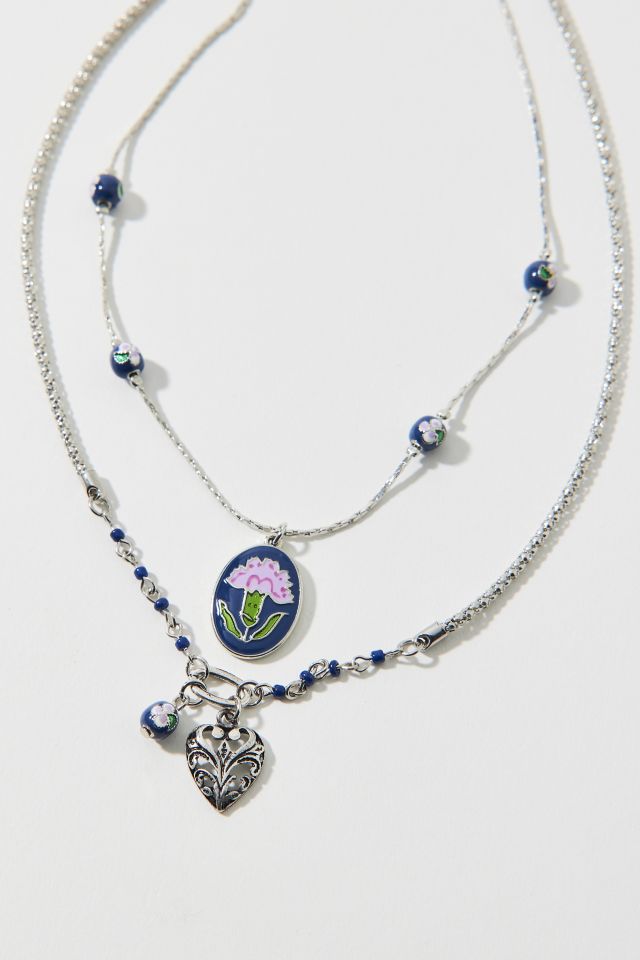 Jane Carnation Flower Pendant Layering Necklace Set #2