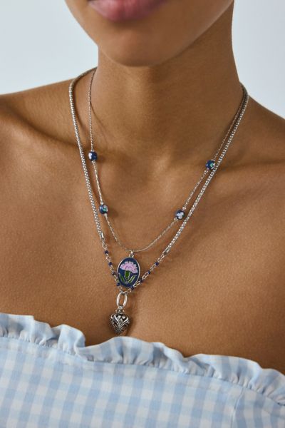 Jane Carnation Flower Pendant Layering Necklace Set