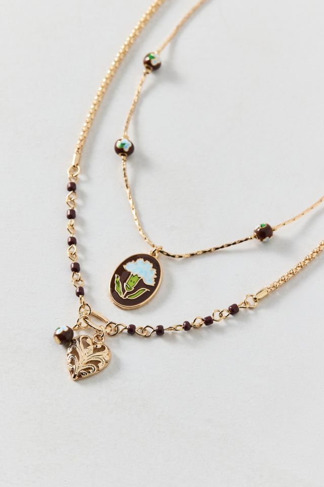 Jane Carnation Flower Pendant Layering Necklace Set #1