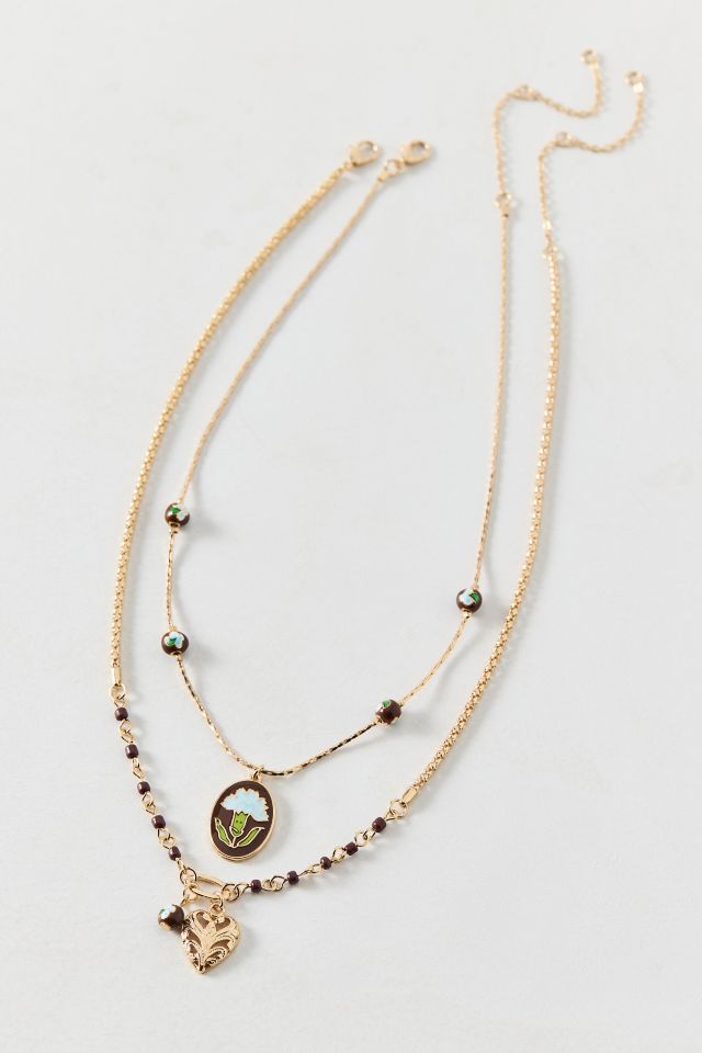 Jane Carnation Flower Pendant Layering Necklace Set #2