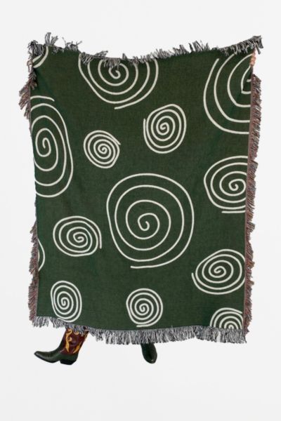 Clr Shop Ctrl Shop Twirls & Swirls Woven Throw Blanket In Forest Green At Urban Outfitters
