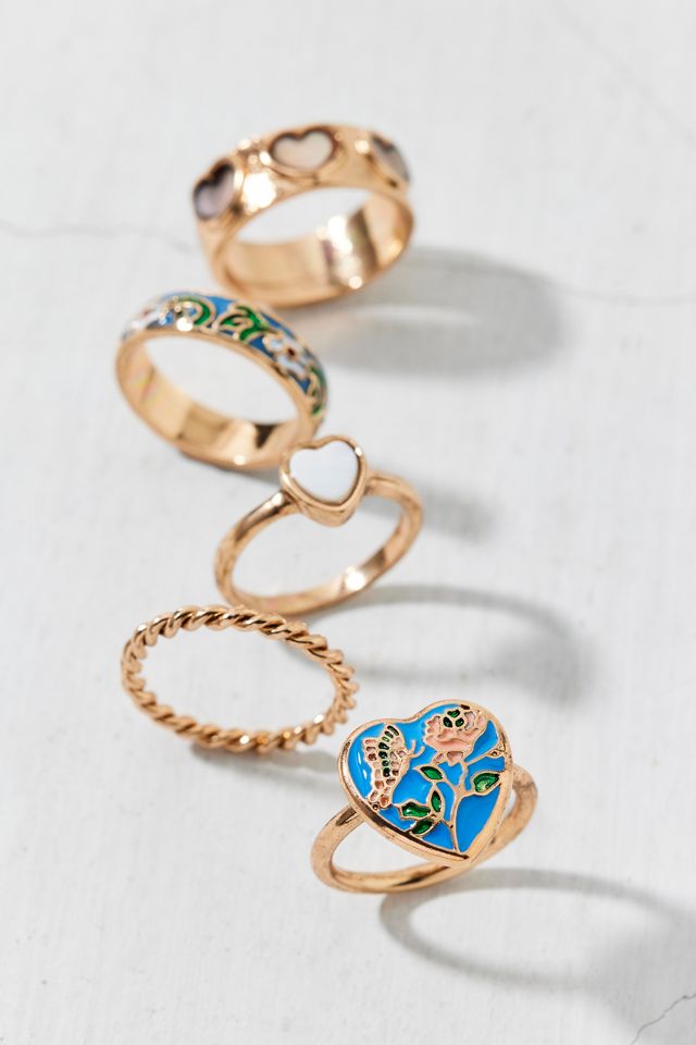 Edith Delicate Heart Ring Set | Urban Outfitters