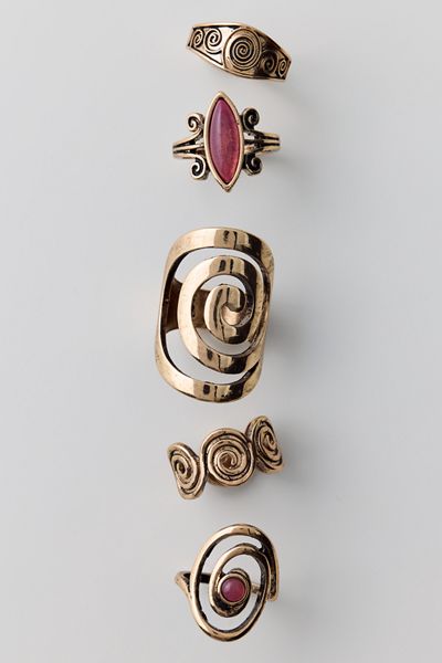 Statement Stone Swirl Rings Set