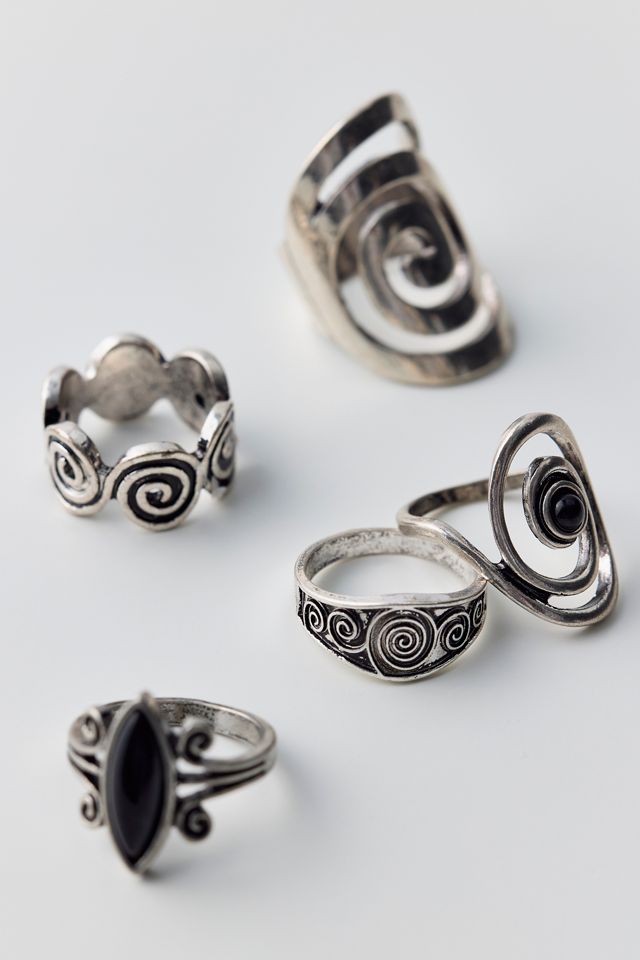 Statement Stone Swirl Rings Set #1