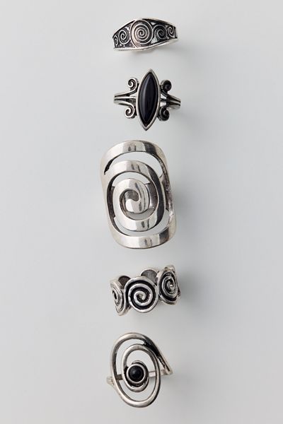 Statement Stone Swirl Rings Set