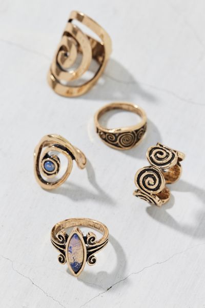 Urban Outfitters Statement Stone Swirl Ring Set In Gold, Women's At  In Gold