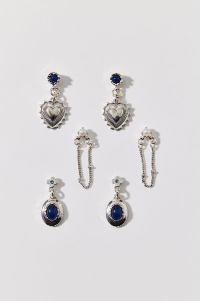Urban Outfitters Cass Gem Heart Locket Earring Set In Silver, Women's At  In Silver