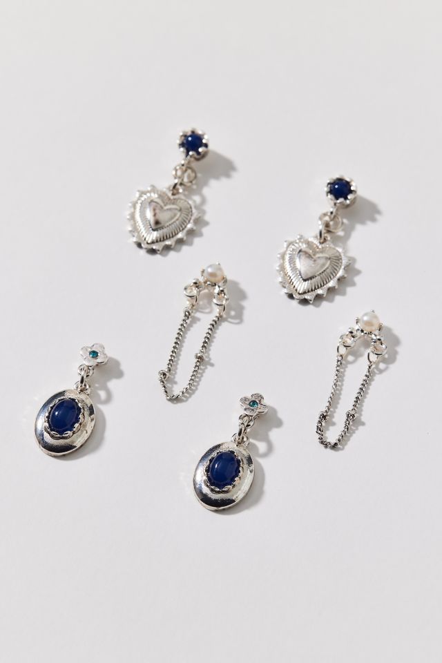Cass Gem Heart Locket Earring Set #1