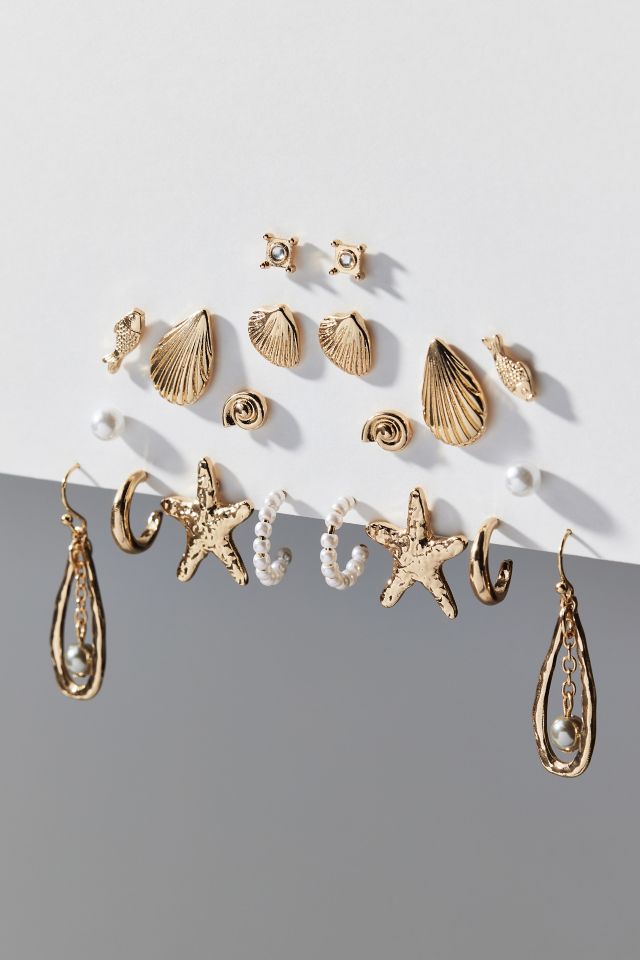 Sorrento Shells Pearl Post & Hoop Earring Set #1