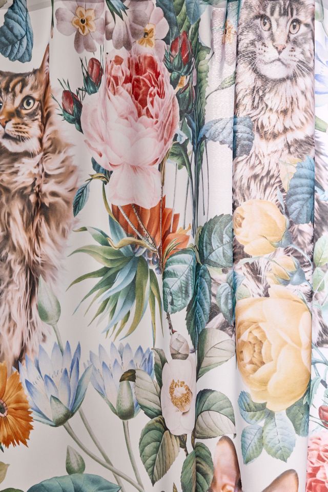Burcu Korkmazyurek  Cat And Floral Pattern Shower Curtain #1