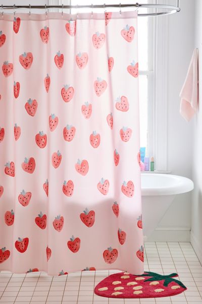 Deny Designs Emanuela Carratoni For Deny Strawberries On Pink Shower Curtain In Pink At Urban Outfitters In Pink