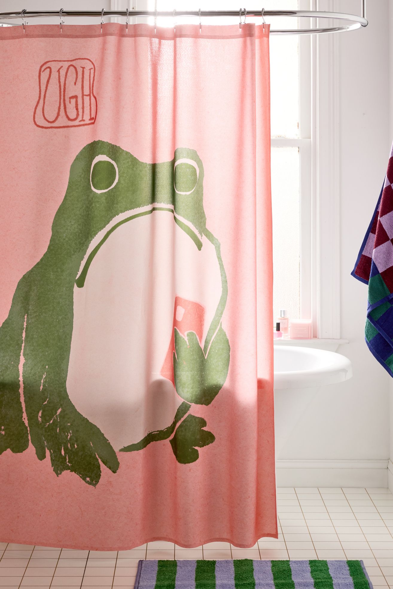 Laura Graves Ugh Matsumoto Hoji Frog Shower Curtain - Pink, ONE SIZE
