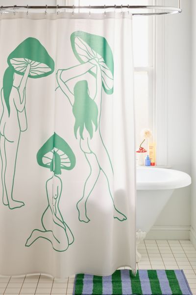 Deny Designs Haleyum For Deny Mushroom Ladies Line Art Shower Curtain In White At Urban Outfitters In White