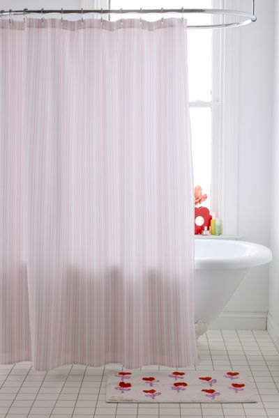 Deny Designs Honor And Obey For Deny Classic Small French Mattress Ticking Double Stripes Shower Curtain In Pink  In Neutral