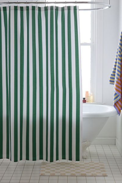 Deny Designs Honor And Obey For Deny Original Forest Green And White Trent Stripe Shower Curtain In Dark Green At In Multi