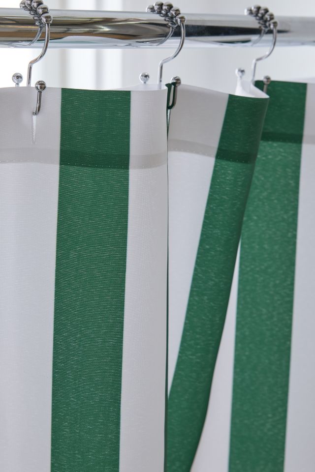 Honor And Obey Original Forest Green And White Trent Stripe Shower Curtain #2