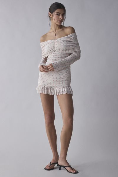 AFRM Fay Polka Dot Mesh Off-The-Shoulder Mini Dress